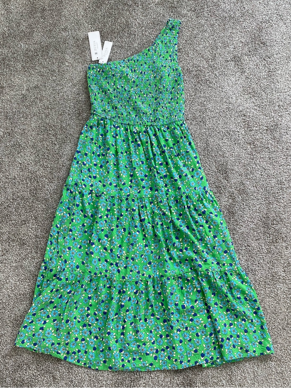 NWT One-Shoulder Green Floral Maxi Dress